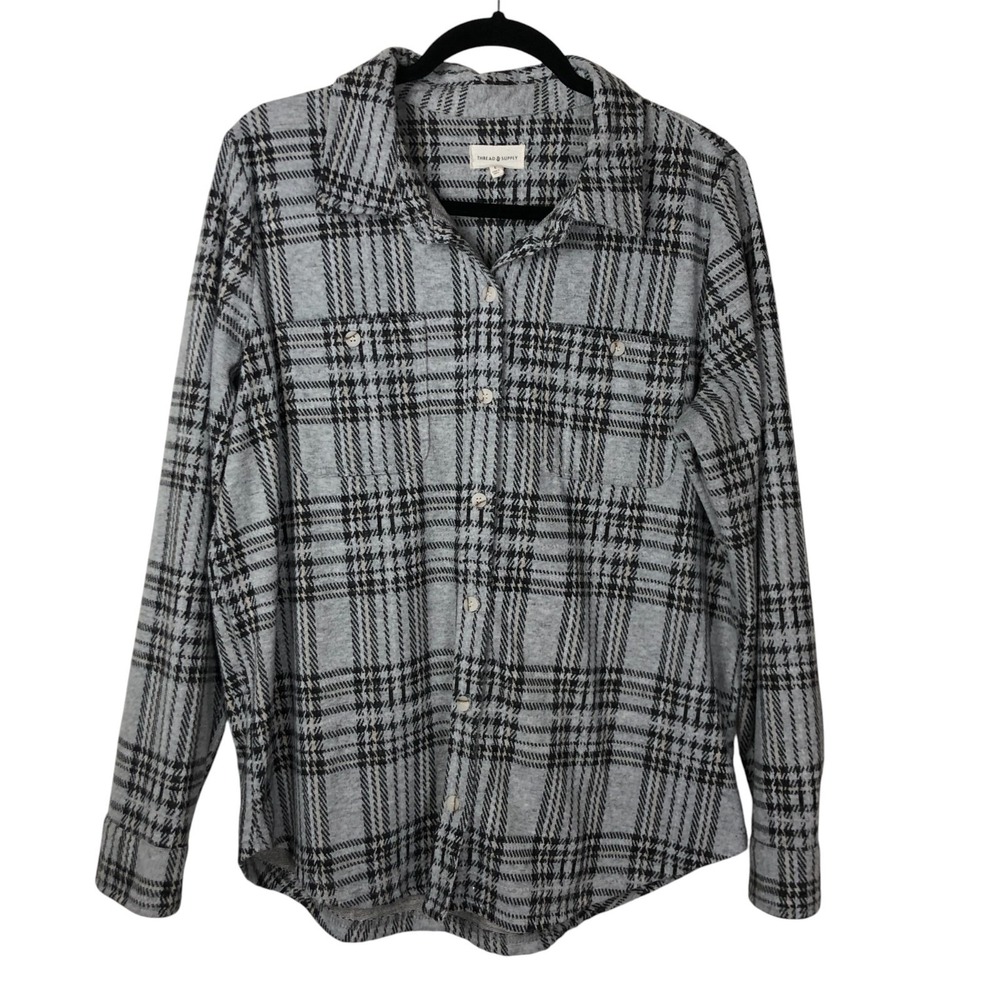 Thread & Supply Womens Plaid Fleece Shacket Size L Cabincore Gorpcore Layers‎